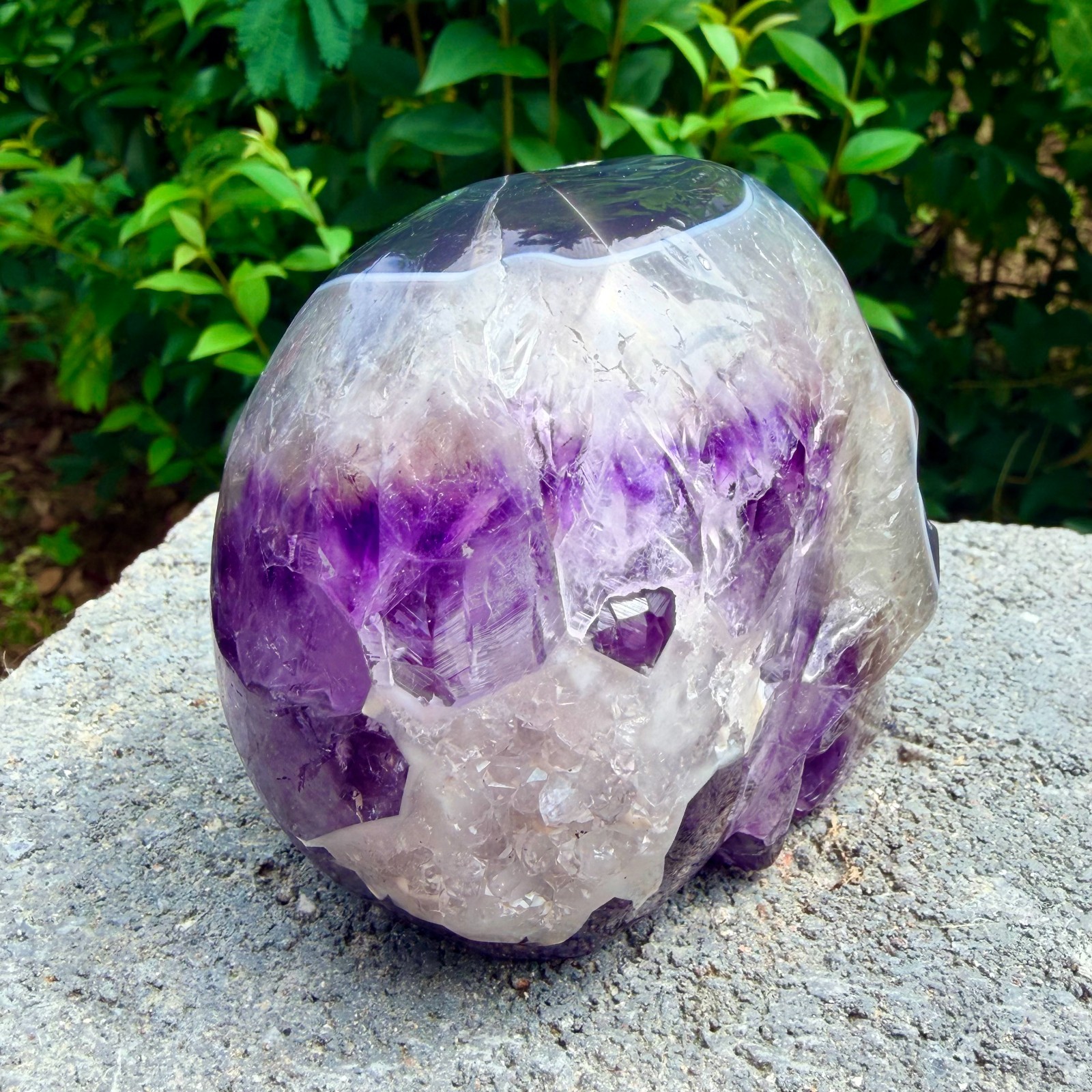 1.75lb Amethyst agate crystal cave skull, Rare hand carved skull specimen
