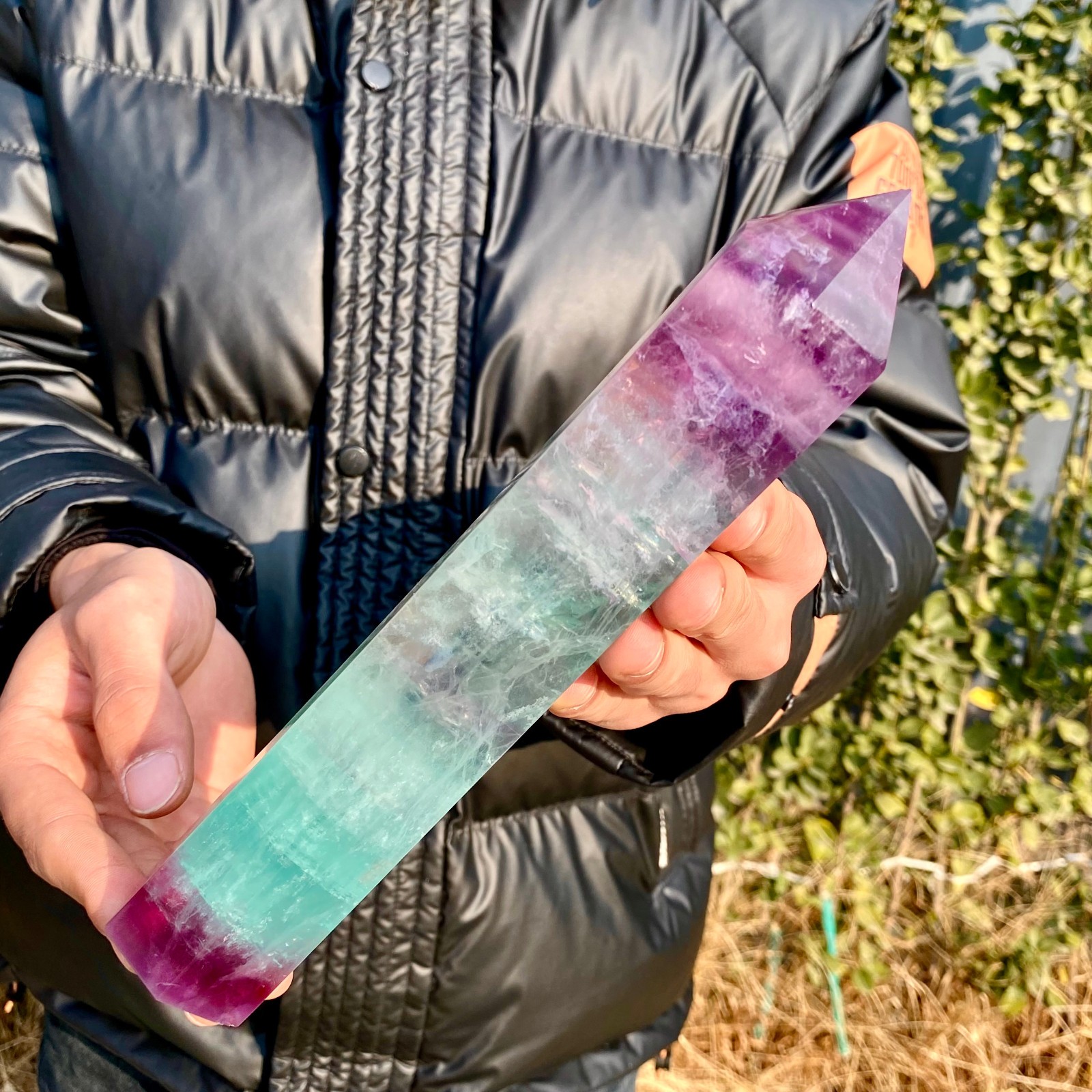 1.66LB Natural unique colored fluorite pillar quartz crystal sample