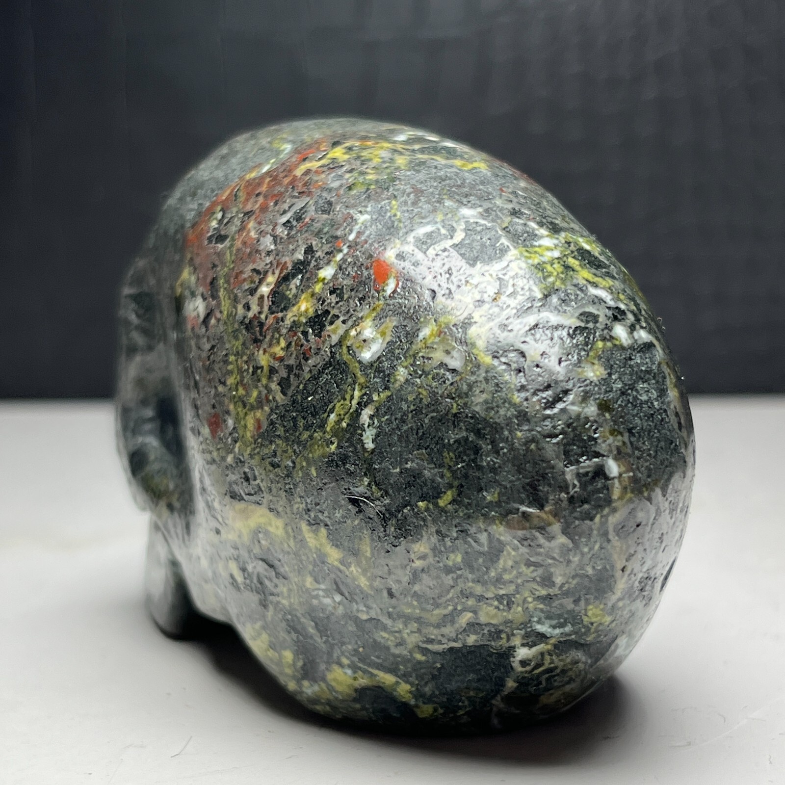 437G Natural Crystal Mineral Specimen.Plum flower stone. Hand-carved SKULL.ET