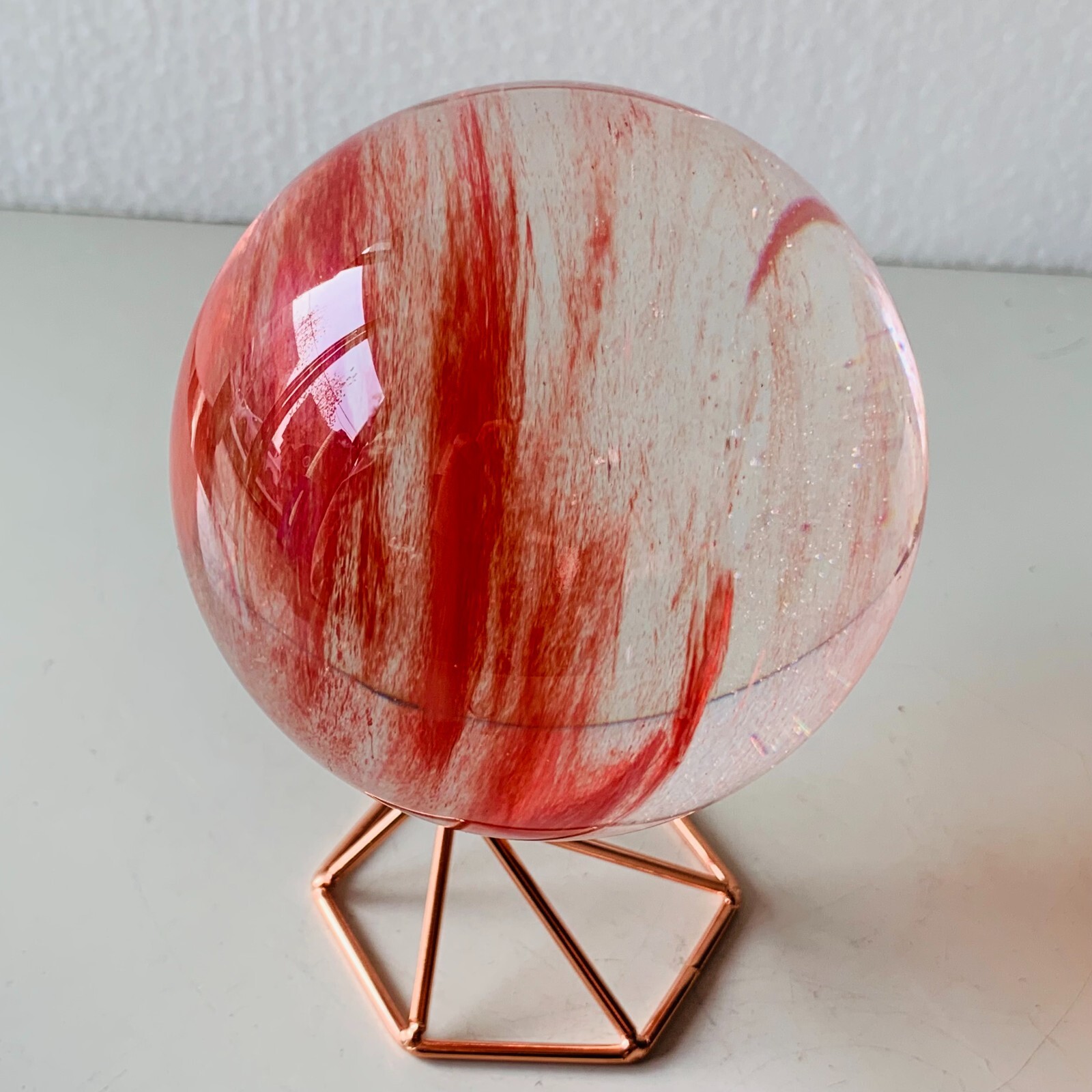 1.5LB Red Smelting Stone Quartz Sphere Crystal Energy Ball Reiki Gem+stand A22