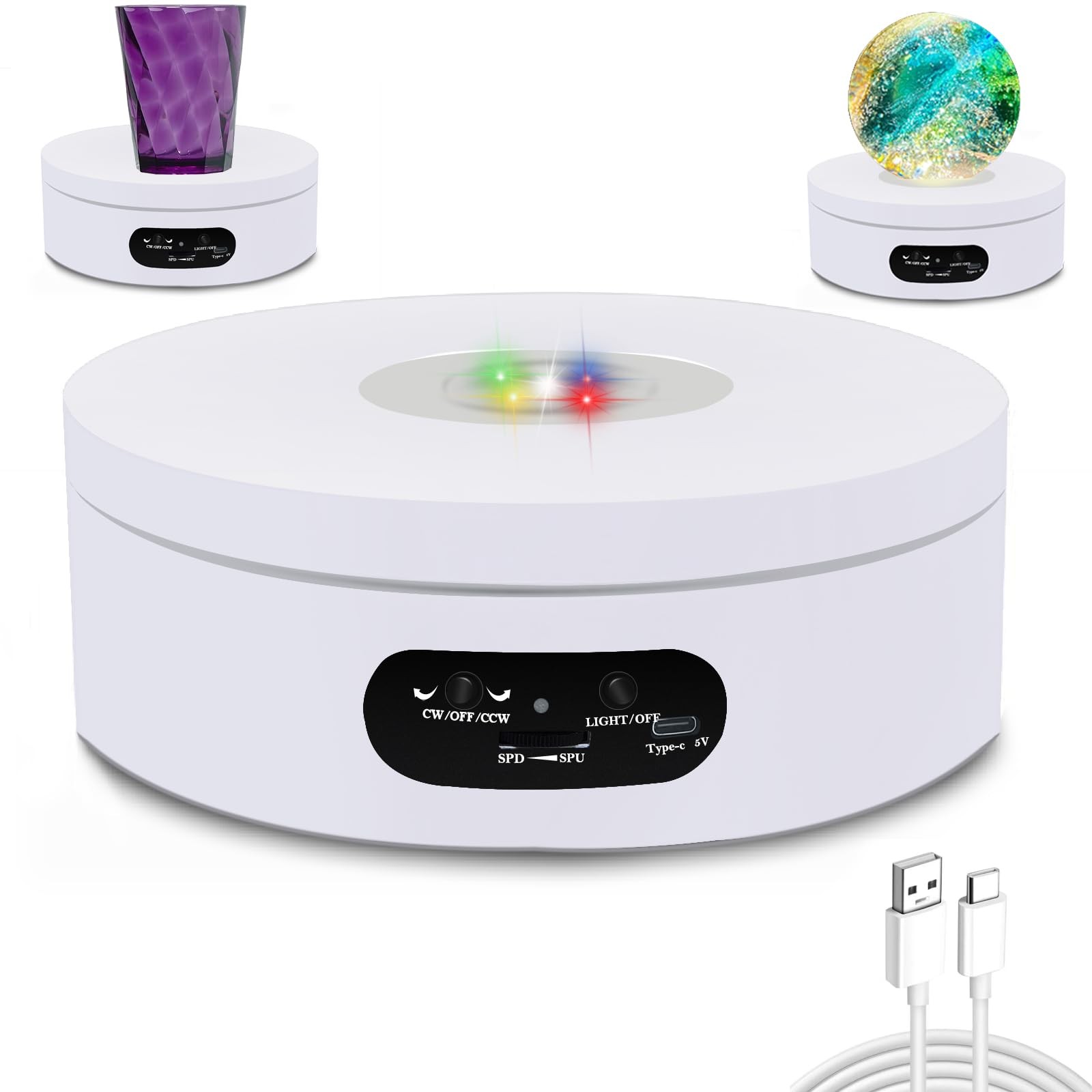 YVV Rotating Display Stand, Spinning Display Stand with Colored Lights, Light…