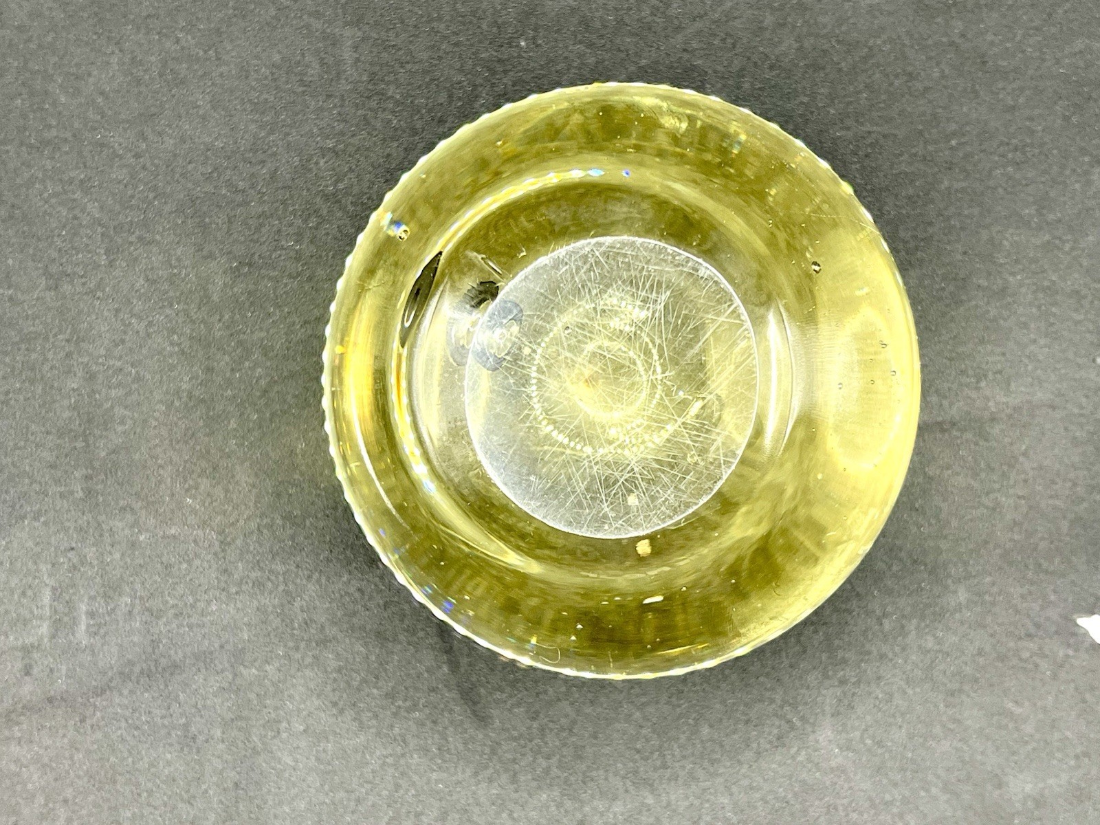 Vintage Clear Orb Crystal Magnifying Ball w Brass Base Stand 7″ tall Bubbles