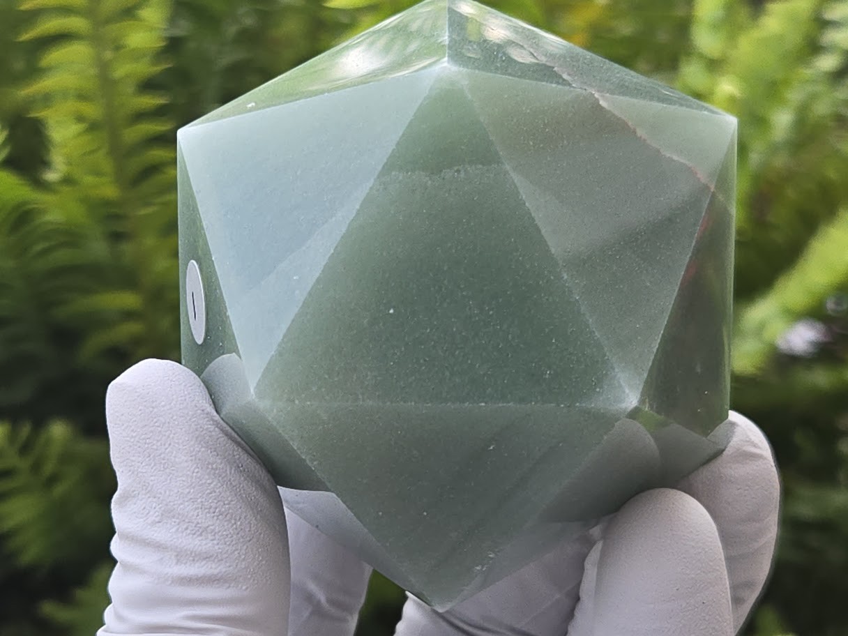 Green Aventurine Carved Geometric Icosahedron Large (60 to 70 mm) Decorative
