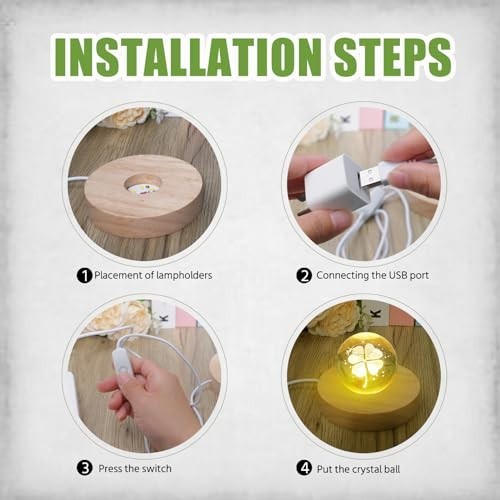 10 Pcs Round Wooden LED Display Bases for Glass Art & 3D Crystal Balls – Lighted