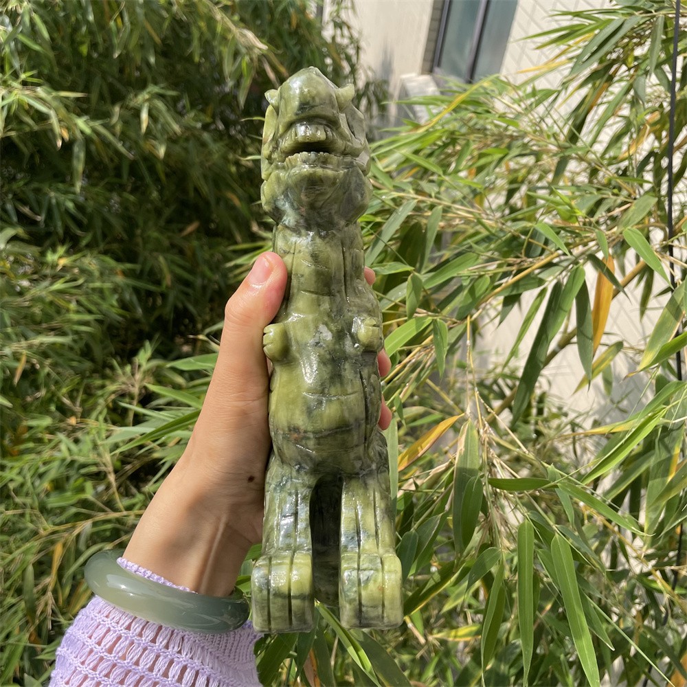 4.1LB 8.2″ Natural Xiuyan Jade Dinosaurs Figurine Quartz Crystal Reiki Carving