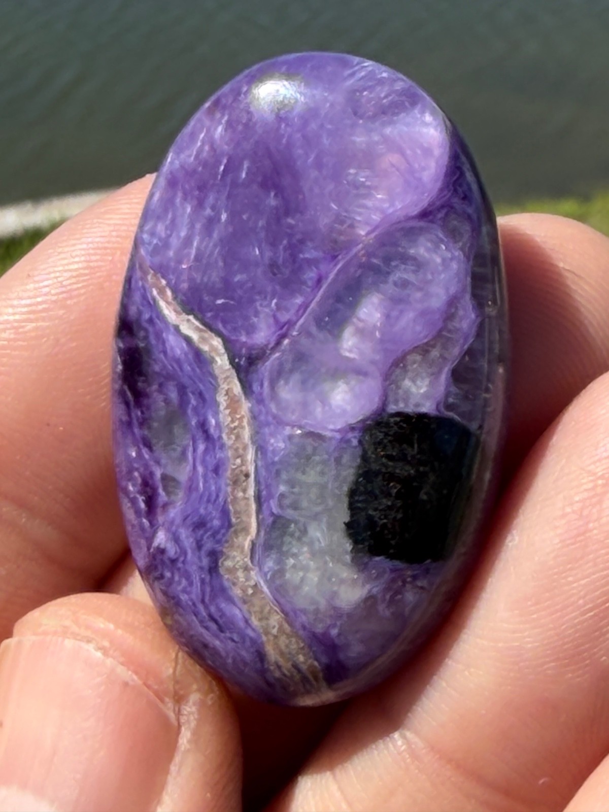 AA Charoite Polished Gemstone Small Palmstone 1 5/8″ 16 Grams Colored By Nature.