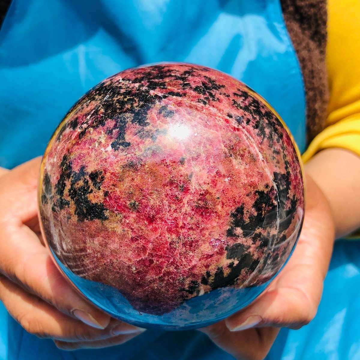 4.75 LB Natural Rhodonite Crystal Sphere Pink Black Healing Gem Stone 4775