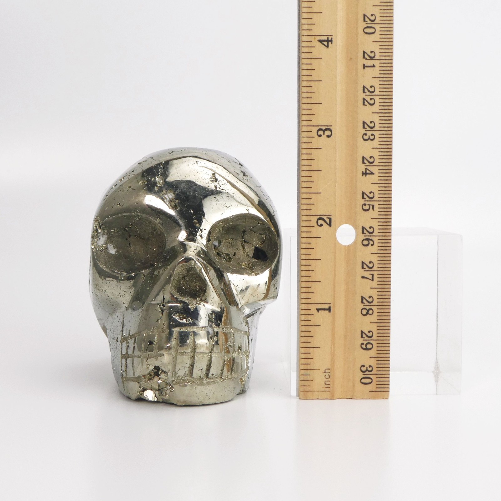 3.75″ 2lb Pyrite Skull from Peru Hand Carved Polished Natural Crystal Exposure