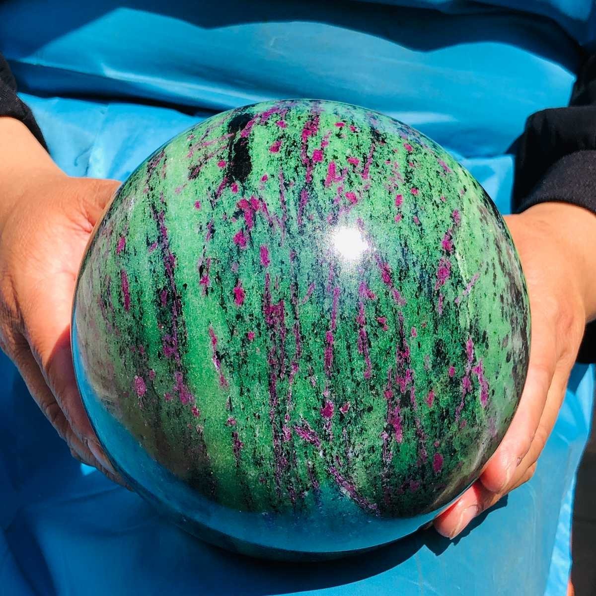 9.81 LB Large Natural Ruby Zoisite Sphere Crystal Healing Stone Specimen 5152