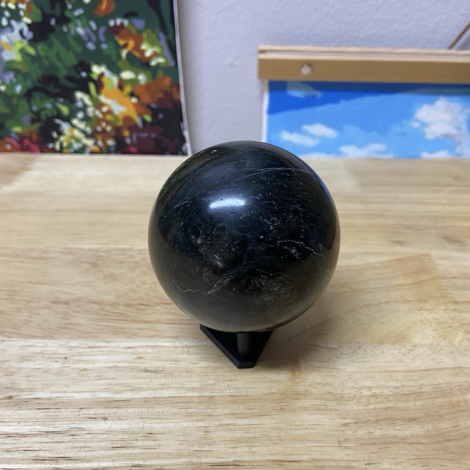 Polished Black/Gray Marble Stone Sphere Ball 594.6 grams 10in Circumference