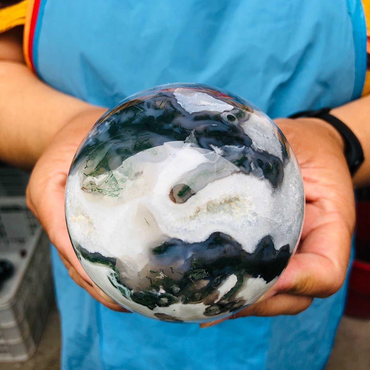 3pcs 4.9LB Natural Water Grass Agate Ball Quartz Crystal Ball Healing 2114