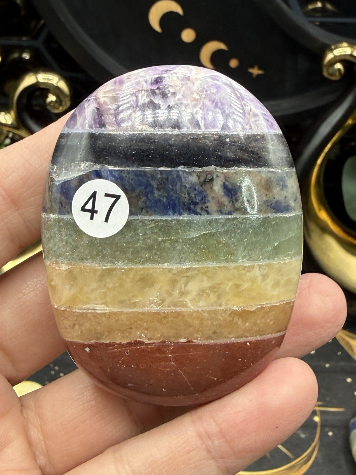 7 Chakra Bonded Lg Palm stones. Gorgeous colors free shipping