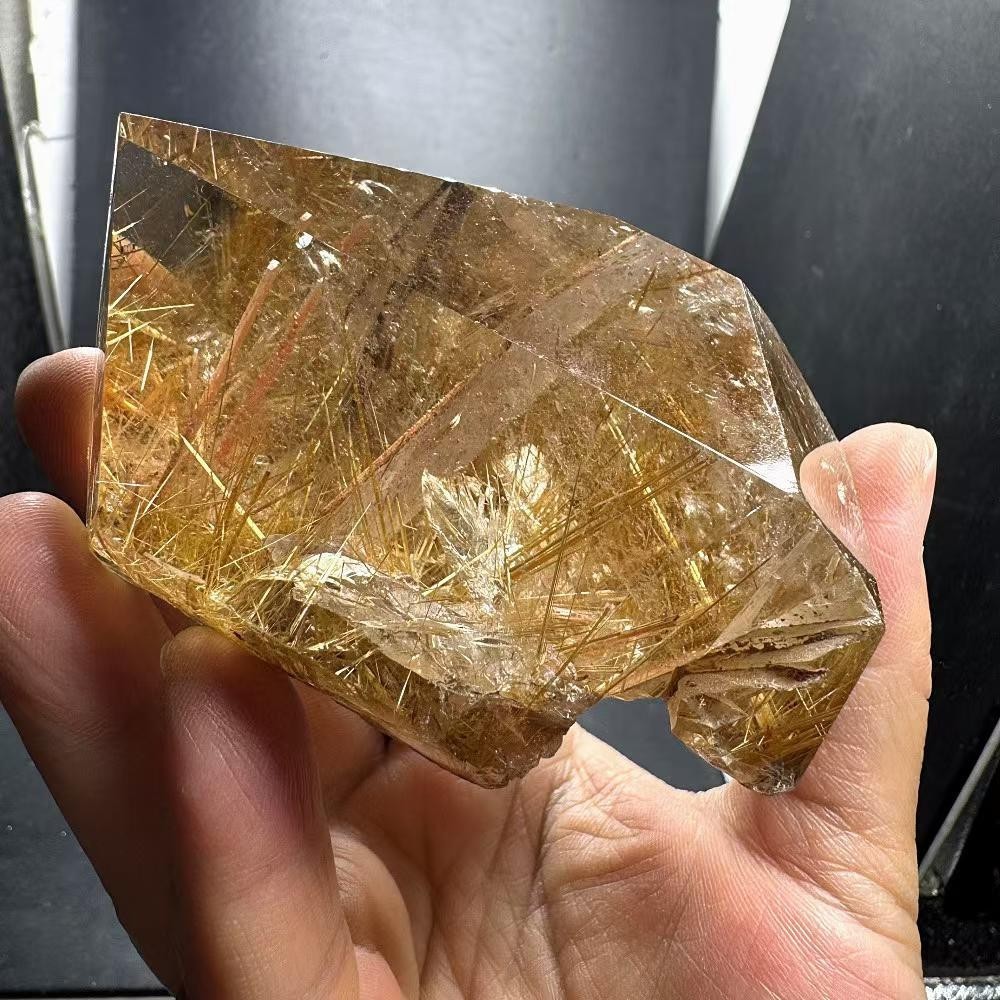 360g Natural Golden Rutilated Quartz Carved Freeform Crystal Reiki Decor