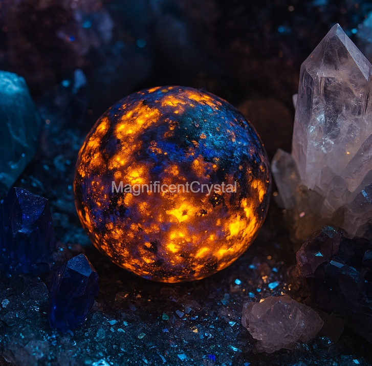 45mm+ Natural Yooperlite Ball Glow-in-UV Sphere Fluorescent Sodalite Quartz Deco