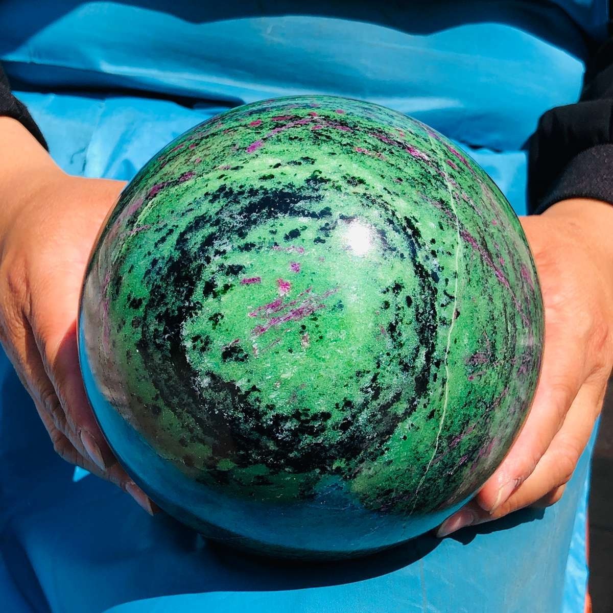 9.81 LB Large Natural Ruby Zoisite Sphere Crystal Healing Stone Specimen 5152