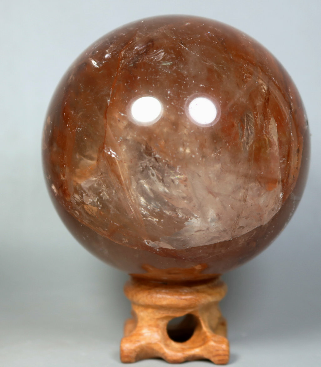 Natural RED FIRE QUARTZ Hematoid Crystal PHANTOM MULTI-INCLUSIONS Sphere/Stand