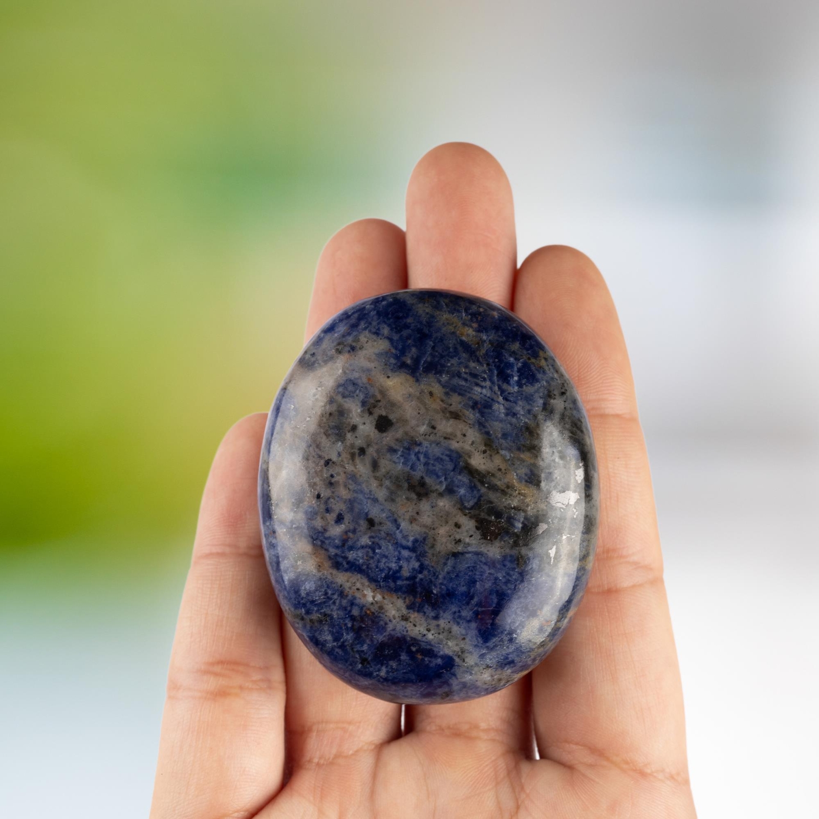 Sodalite Crystal Palm Stone for Anxiety Relief, Polished Worry Stone, Gift