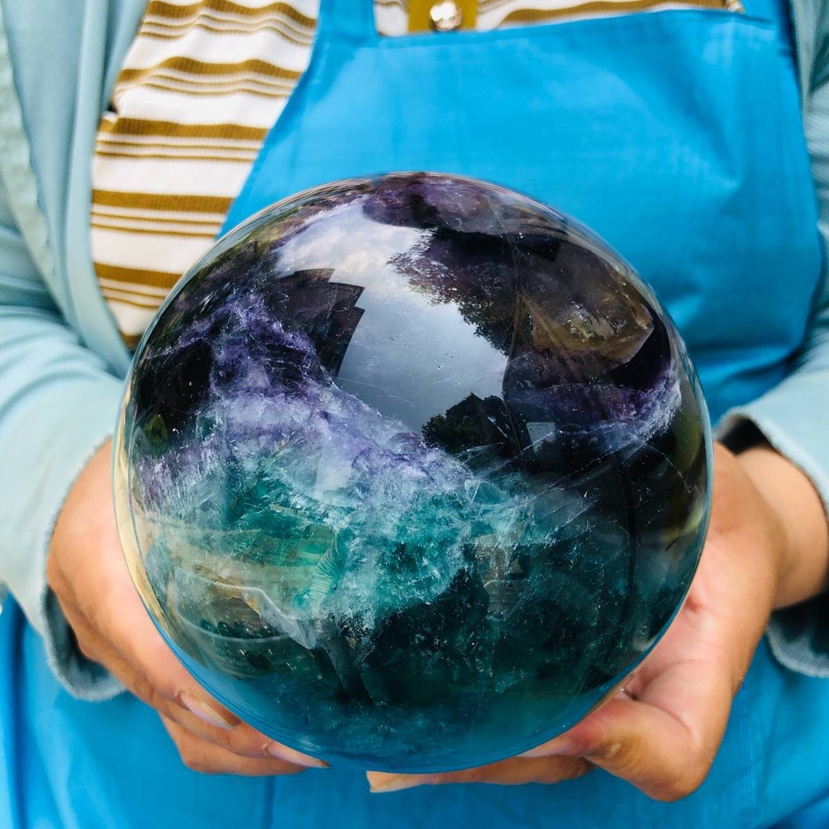 6.22LB Natural Crystal Rainbow Fluorite Sphere Display Ball Reiki Healing