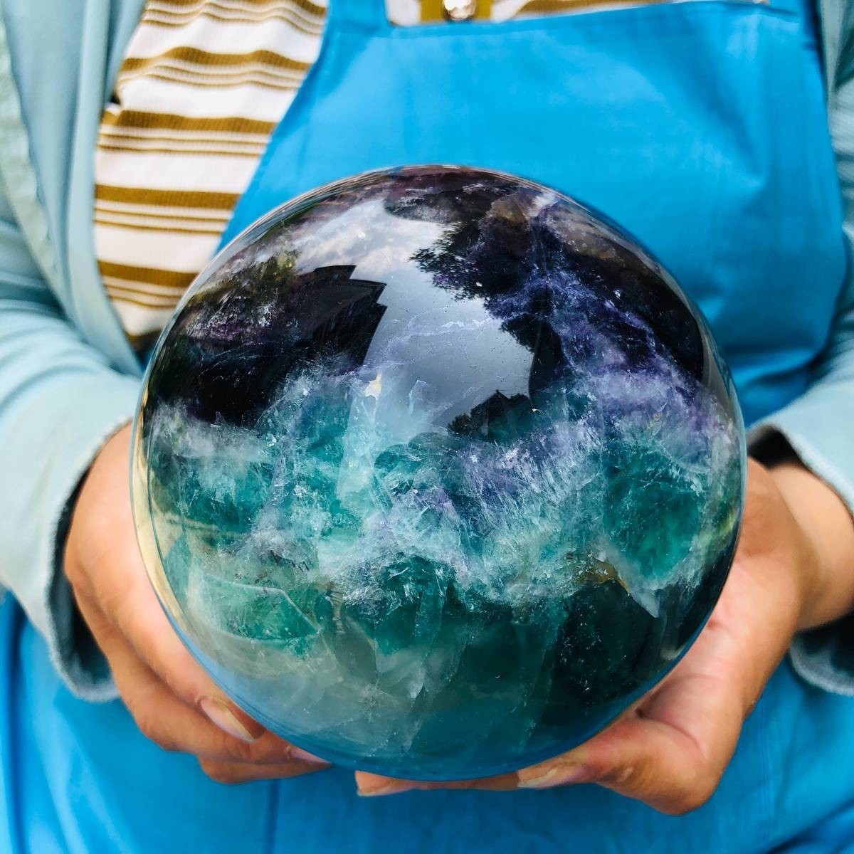 6.22LB Natural Crystal Rainbow Fluorite Sphere Display Ball Reiki Healing