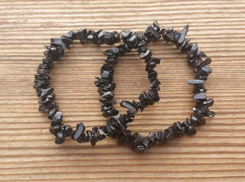 NATURAL ONYX STONE GEMSTONE STRETCHY CHIP BRACELET