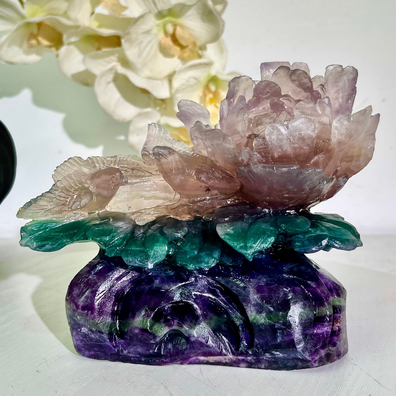 4.43LB Natural fluorite quartz products, hand carved and polished spiritual orn