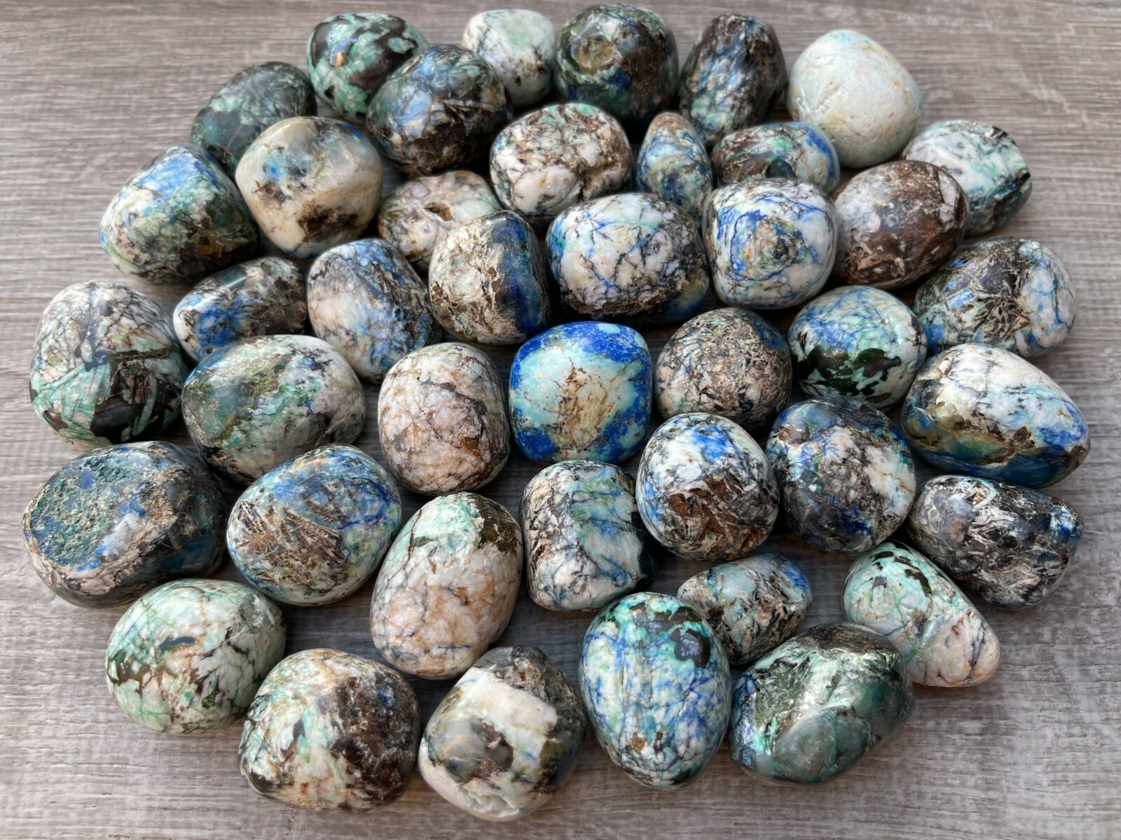 Grade A++ Azurite Malachite Tumbled Stones,0.75″-1.25″ Tumbled Azurite Malachite
