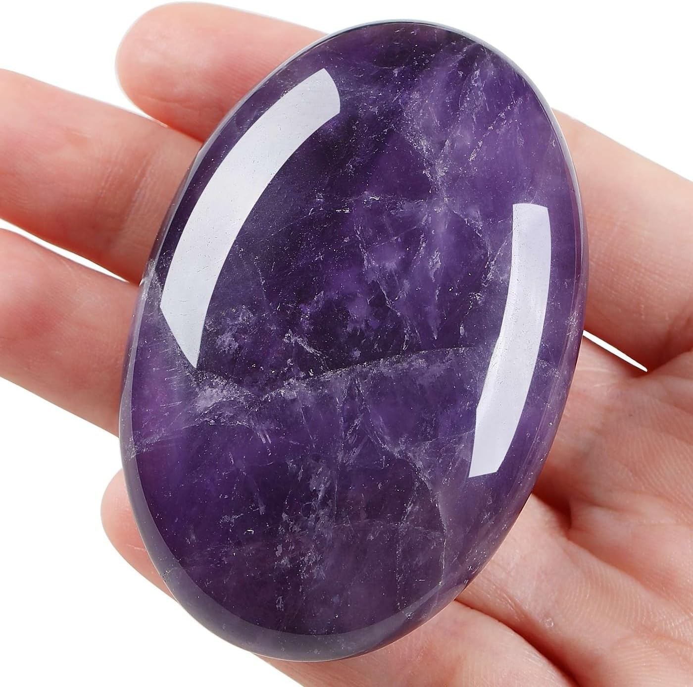 Amethyst 2.4″ Large Palm Stone Healing Crystals Natural Gemstones Calming Effect