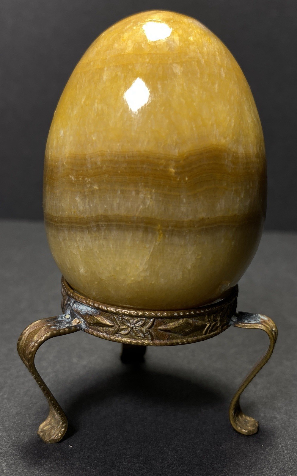 Natural Onyx Stone Egg With Stand Hand Polished Banded Agate Calcite Crystal