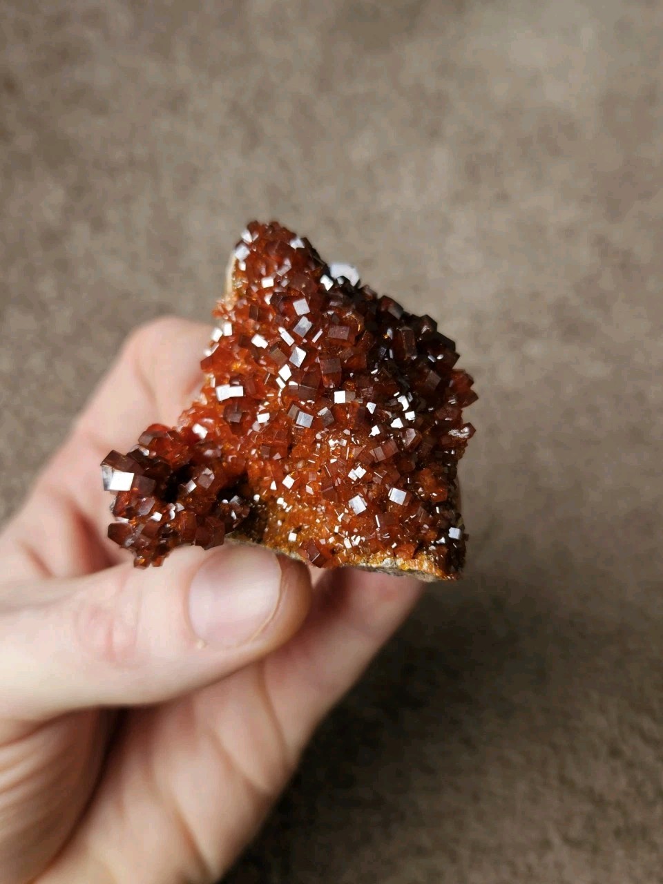 2 3/8″, 102 G, Gem Fire Red Vanadinite Cluster, Midelt, Morocco