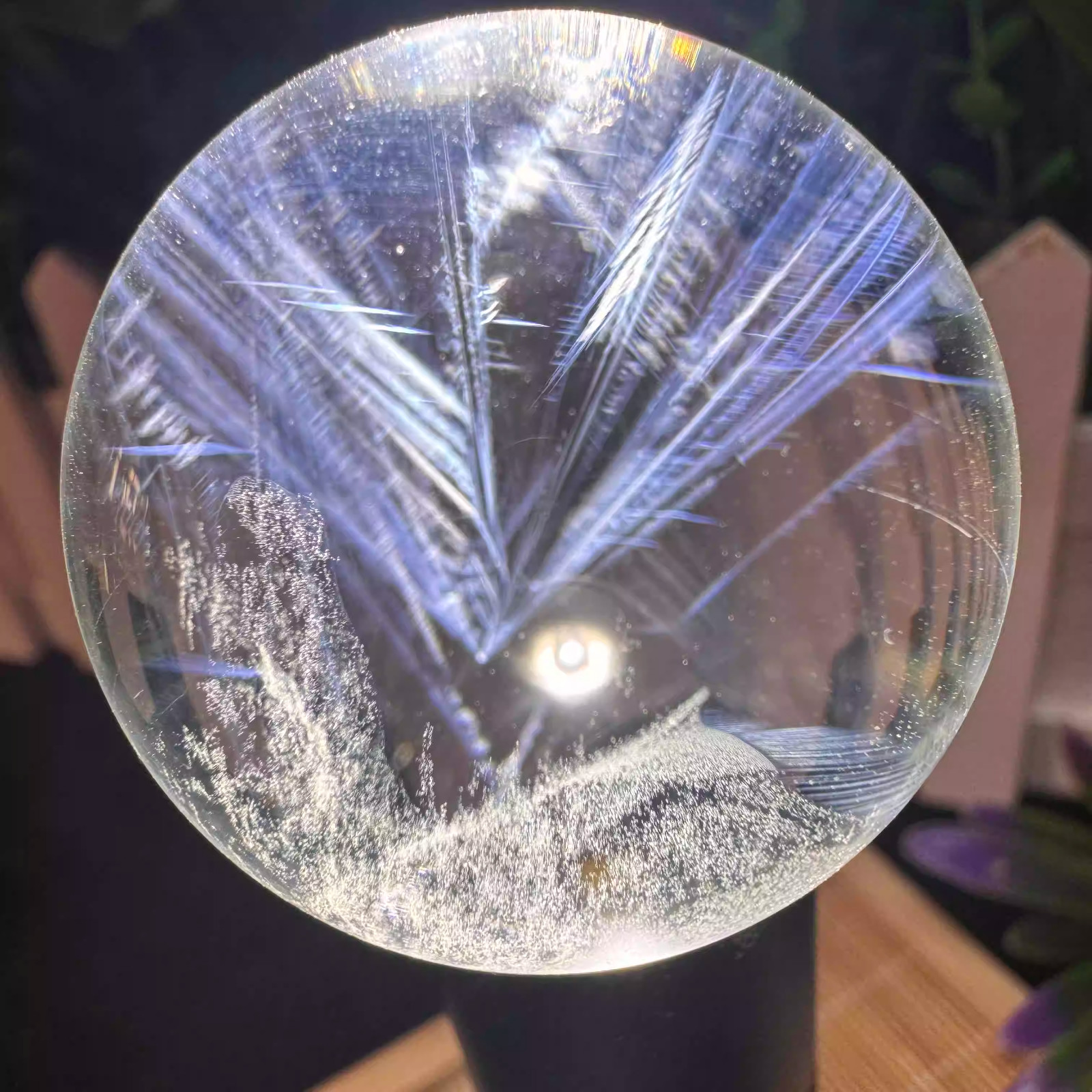 40mm Natural clear crystal sphere Blue needle quartz ball energy Reiki therapy