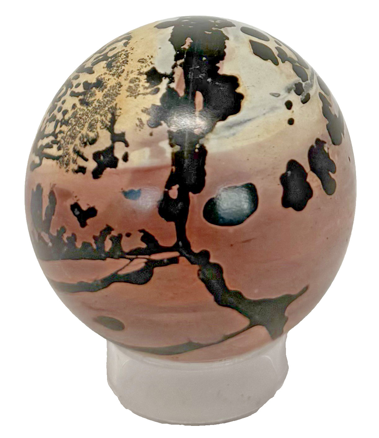 220g Prettiest PICTURE JASPER Crystal Sphere Pink & Yellow Oil Painting W/Holder