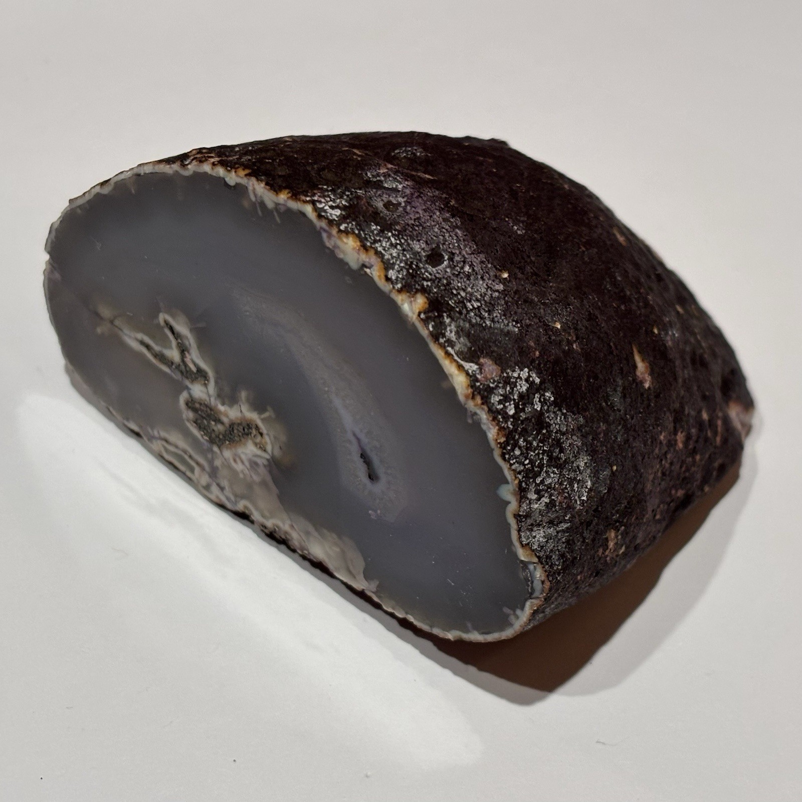 Natural Blue and Gray Banded Agate Geode Half Chunk Display Specimen Brazil