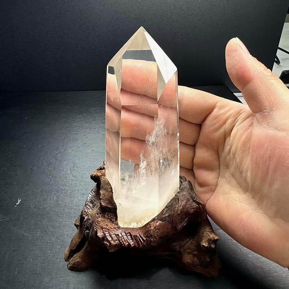 600g Natural White crystal Quartz Obelisk Energy Tower Point Reiki Decor+Stand