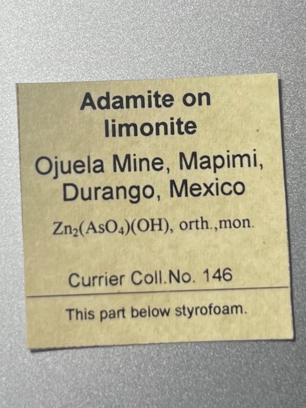 adaminte on limonite matrix ex. Rock Currier no. 146
