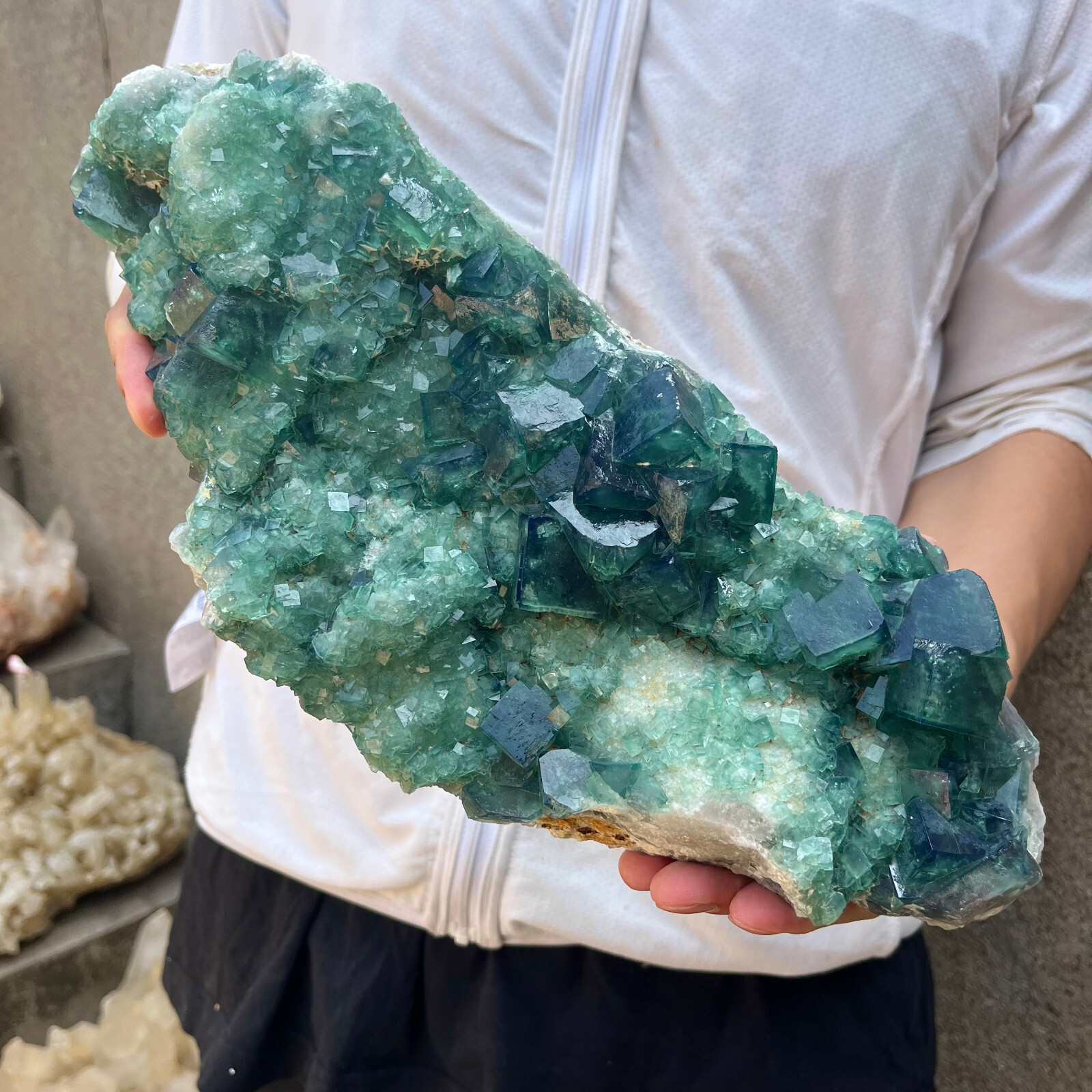 7.7lb Large NATURAL Green Cube FLUORITE Quartz Crystal Cluster Mineral Specimen