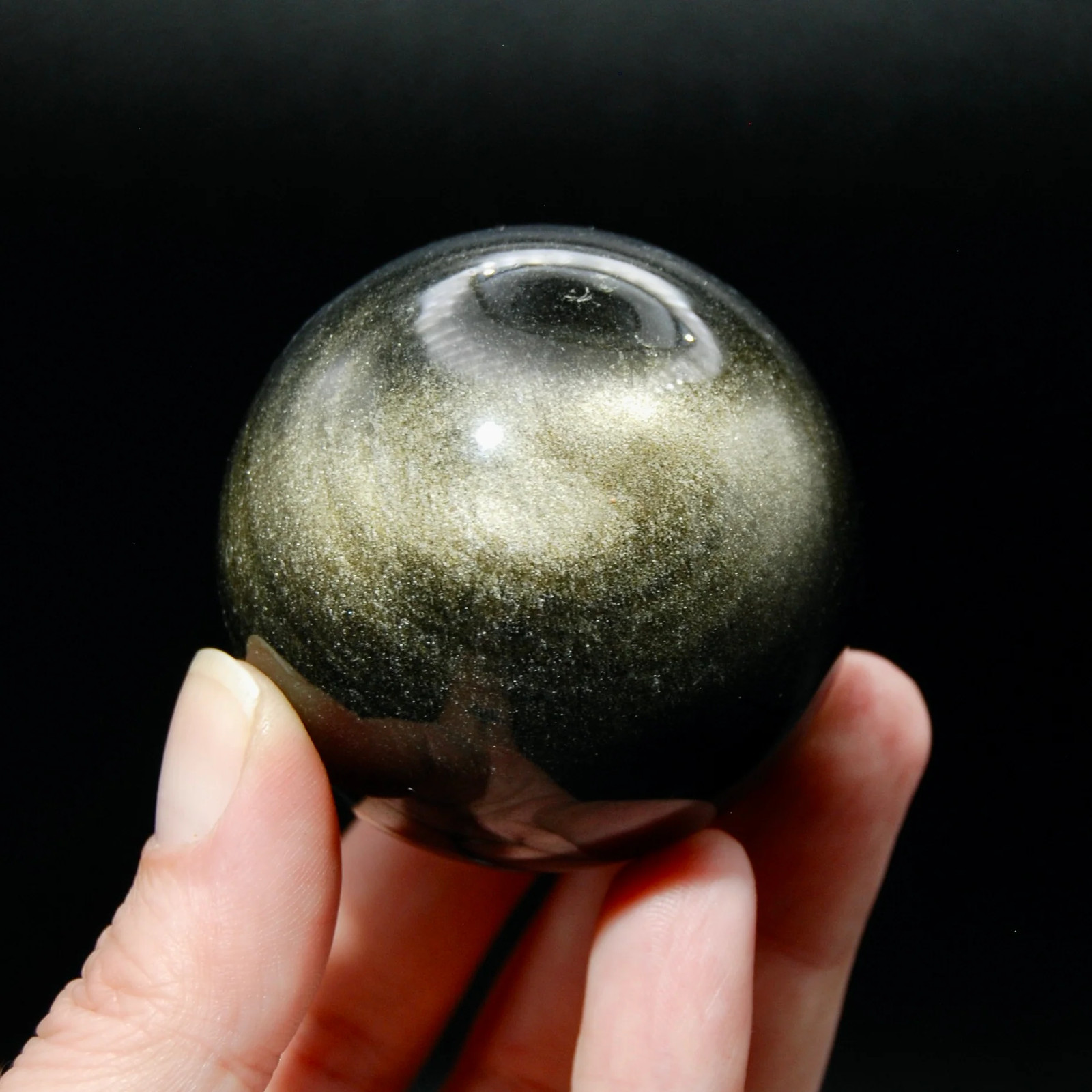 ONE Small Gold Sheen Obsidian Crystal Sphere, Super Flashy 20mm to 40mm