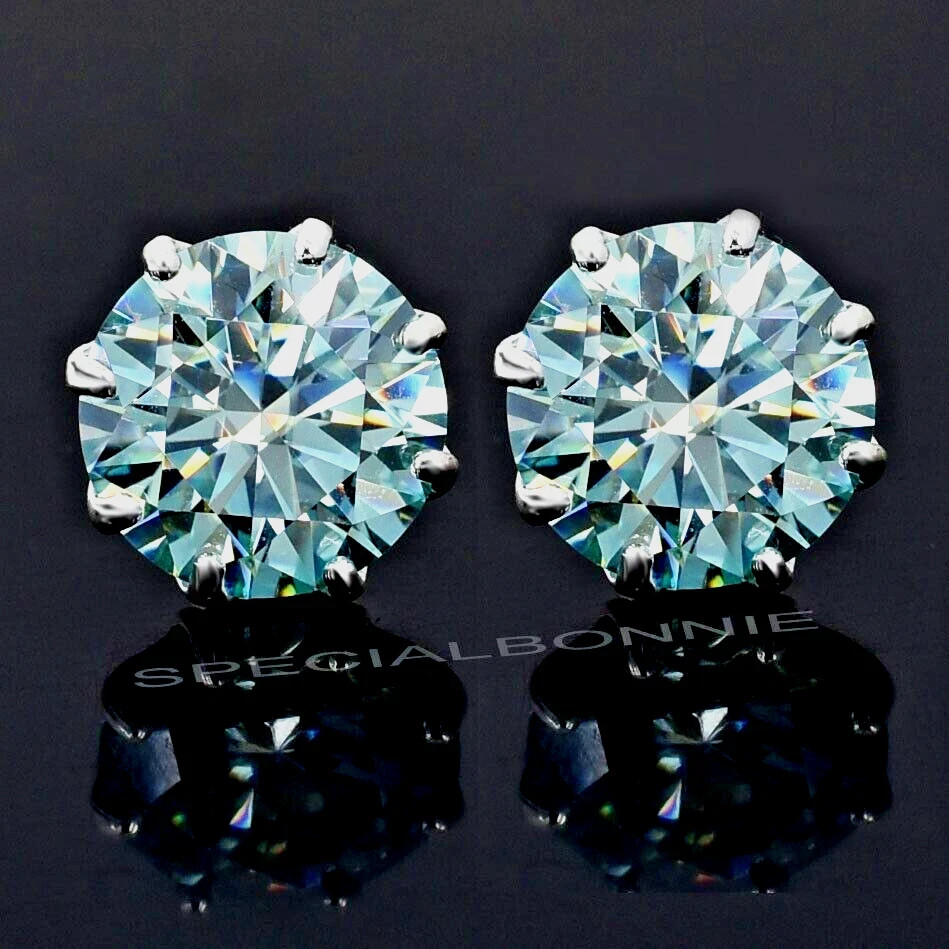 16.00 Ct Blue Diamond Earrings 13mm VVS1 Round Cut 925 Silver HPHT Studs