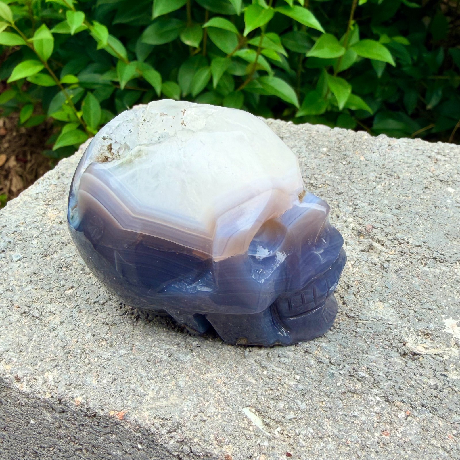 328g Amethyst agate crystal cave skull, Rare hand carved skull specimen