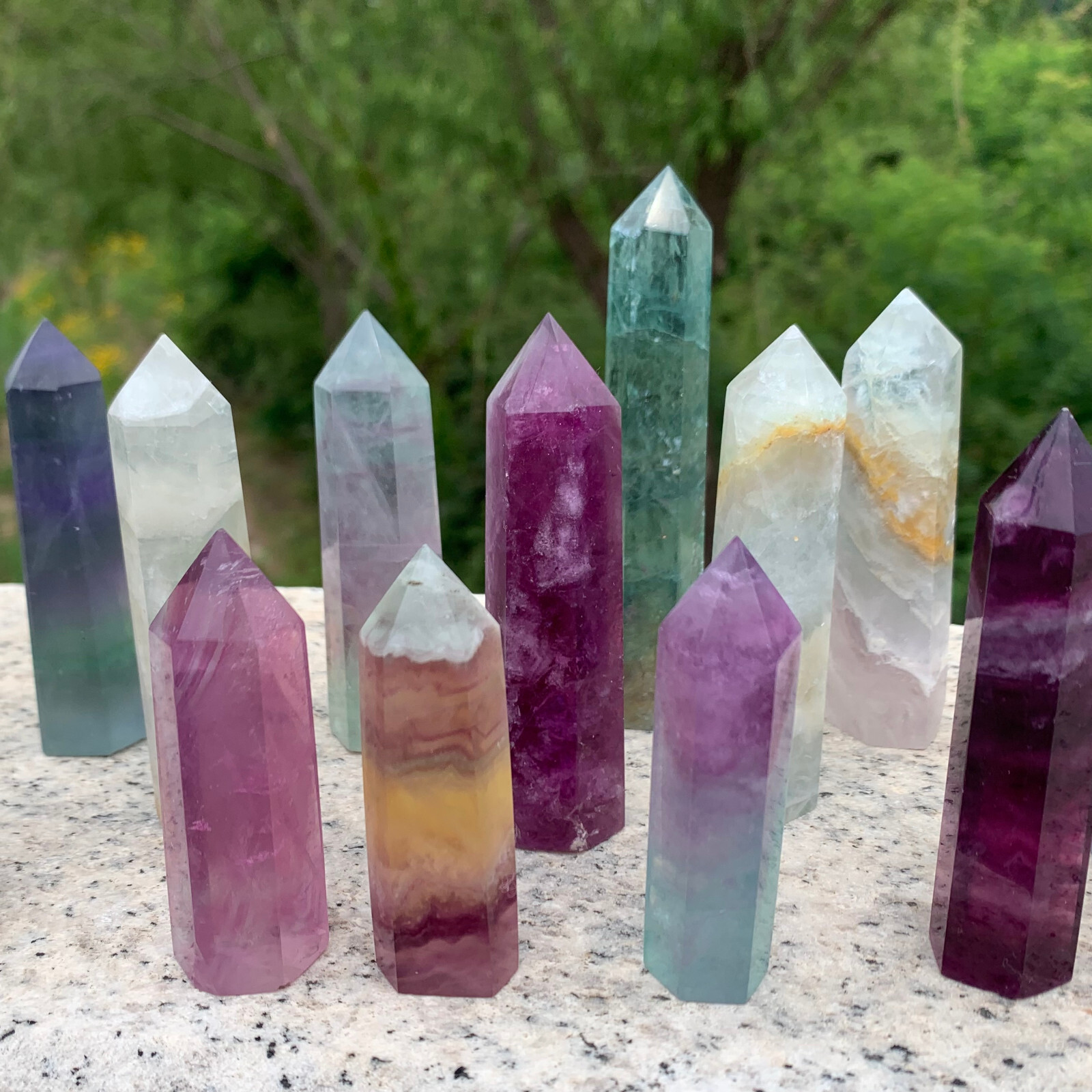 1kg Natural fluorite quartz obelisk crystal wand point healing random G666