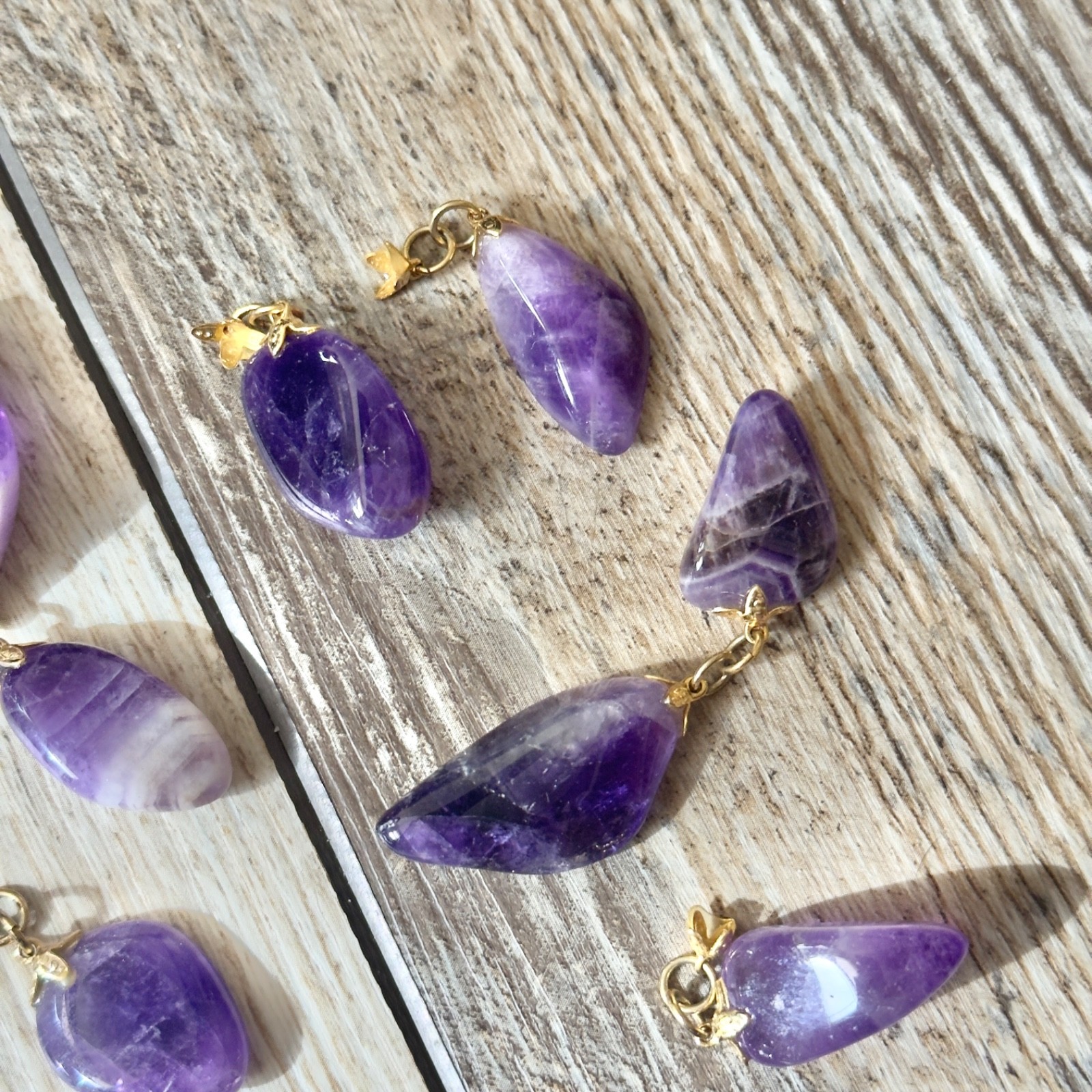 Polished Natural Purple Amethyst Crystal Pendants Only No Chains Lot Of 13