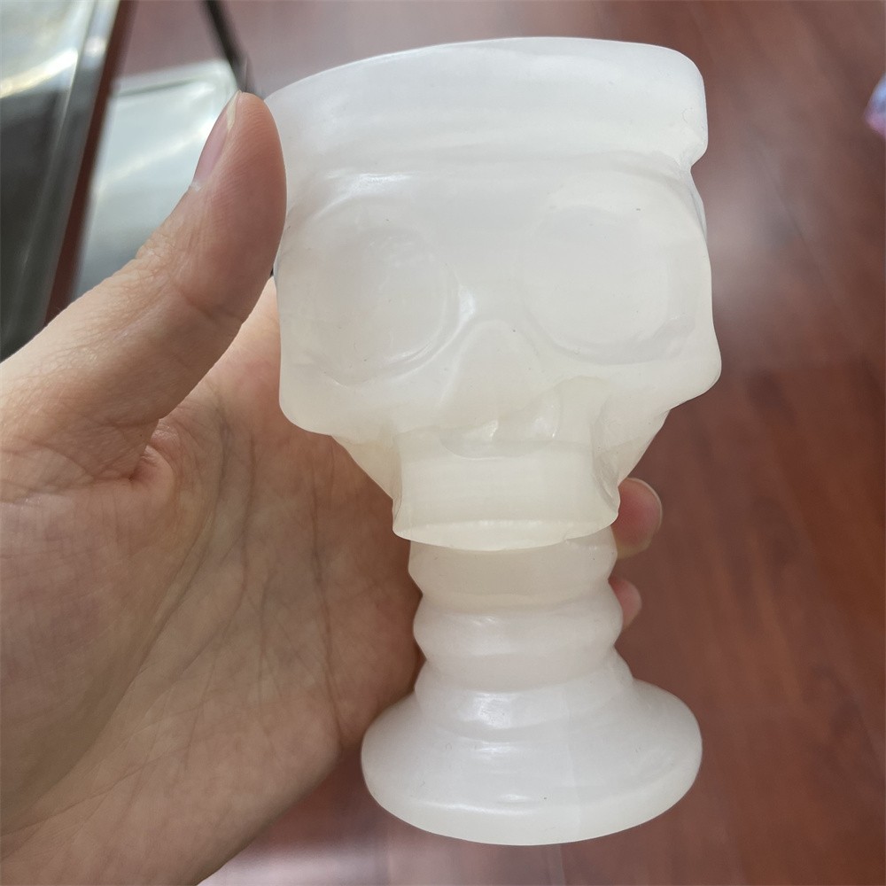 0.9LB 3.9″Natural Pink Jade Skull Cup Crystal Reiki Heal Decor Gift Wine Glass