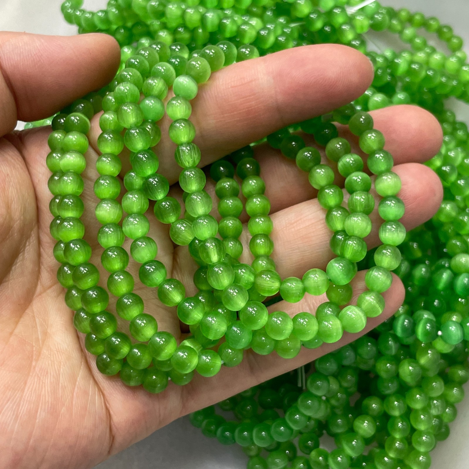 10pcs Glass Cat Eye Beads Round Beads 6mm Bracelet decor 7.5″