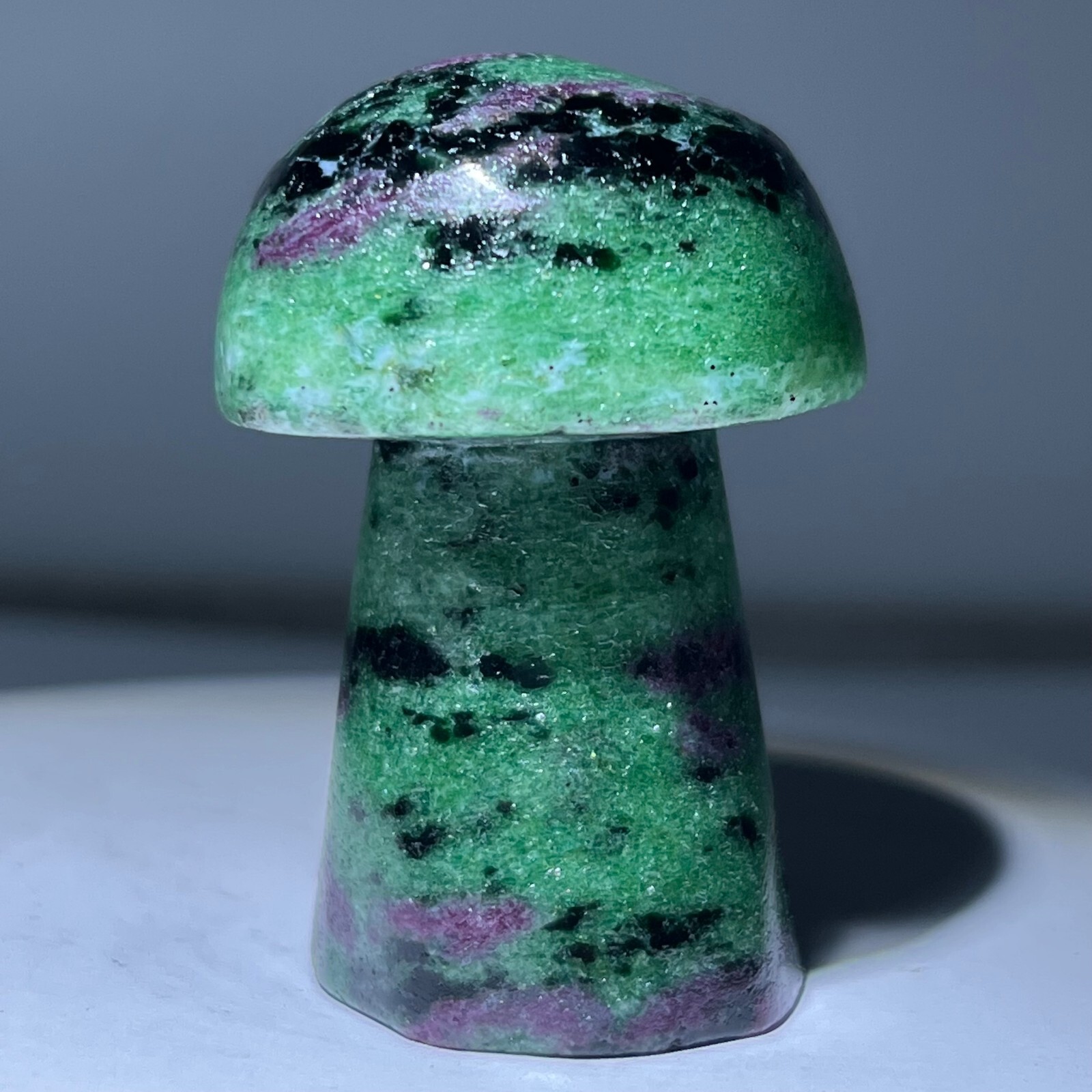 Natural quartz red green treasure, carved and polished, mushroom, reiki ener
