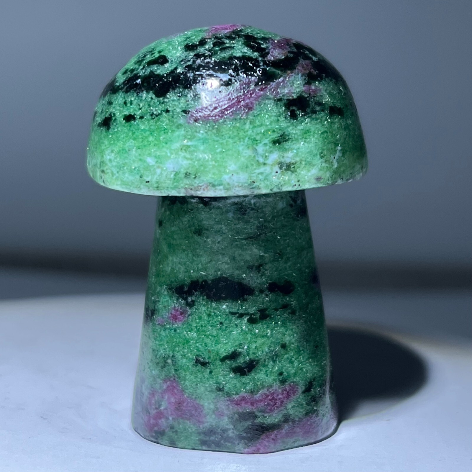Natural quartz red green treasure, carved and polished, mushroom, reiki ener