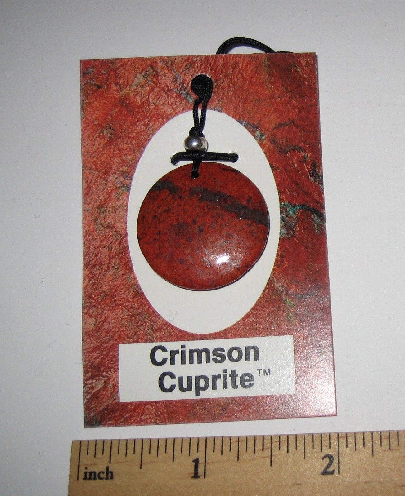 27mm POLISHED NATURAL CRIMSON CUPRITE STONE MINERAL CORDED ROUND DISC PENDANT *1