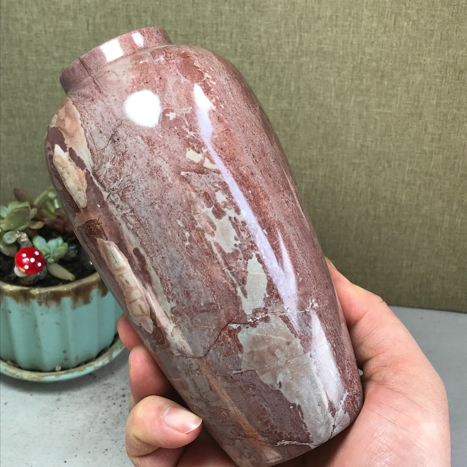 Natural Chinese painting vase stone crystal ornaments for home decoration A4164