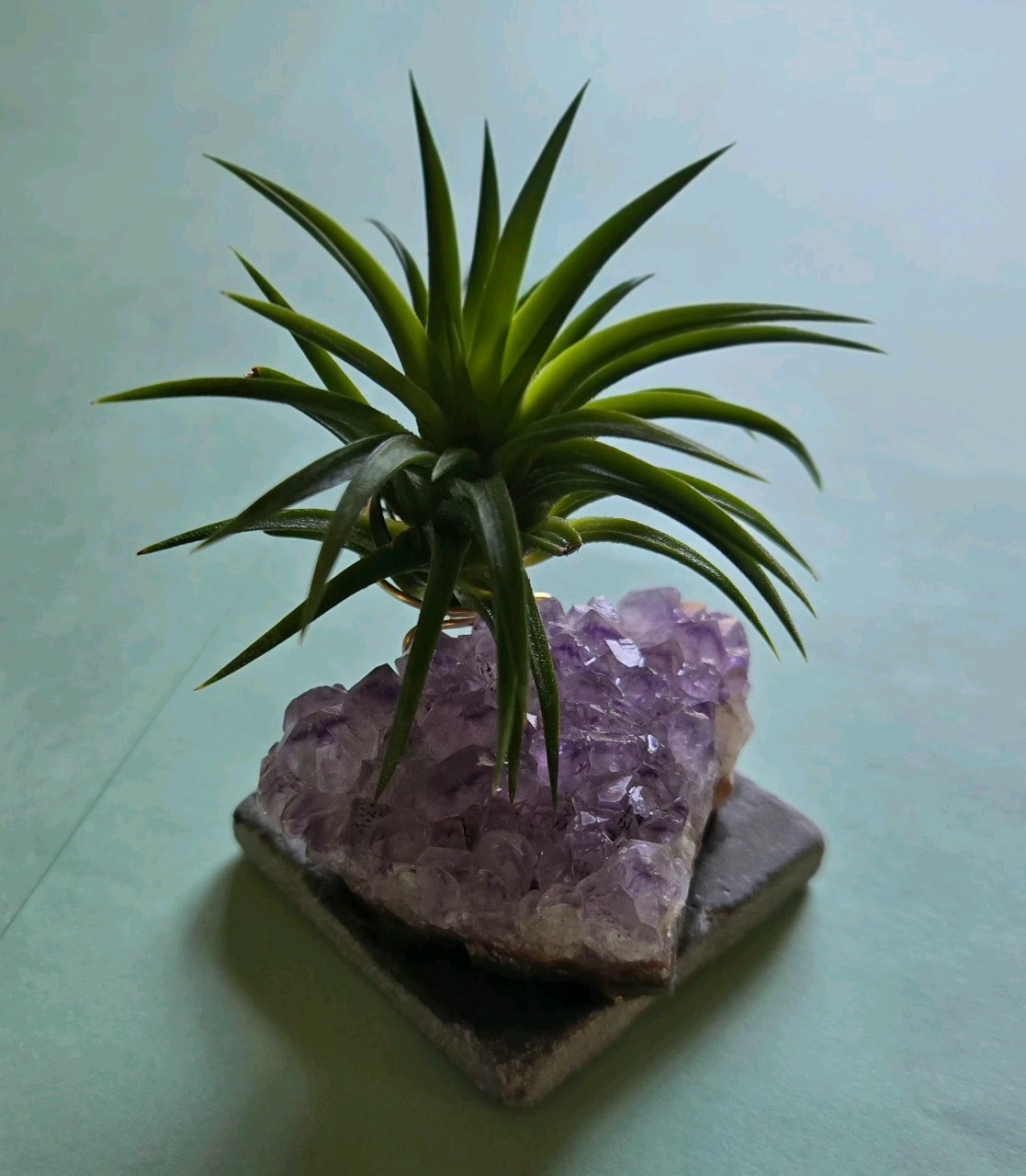 Amethyst Crystal Gemstone Display. Holds Airplant, Notes, Pens, Pictures, Etc.