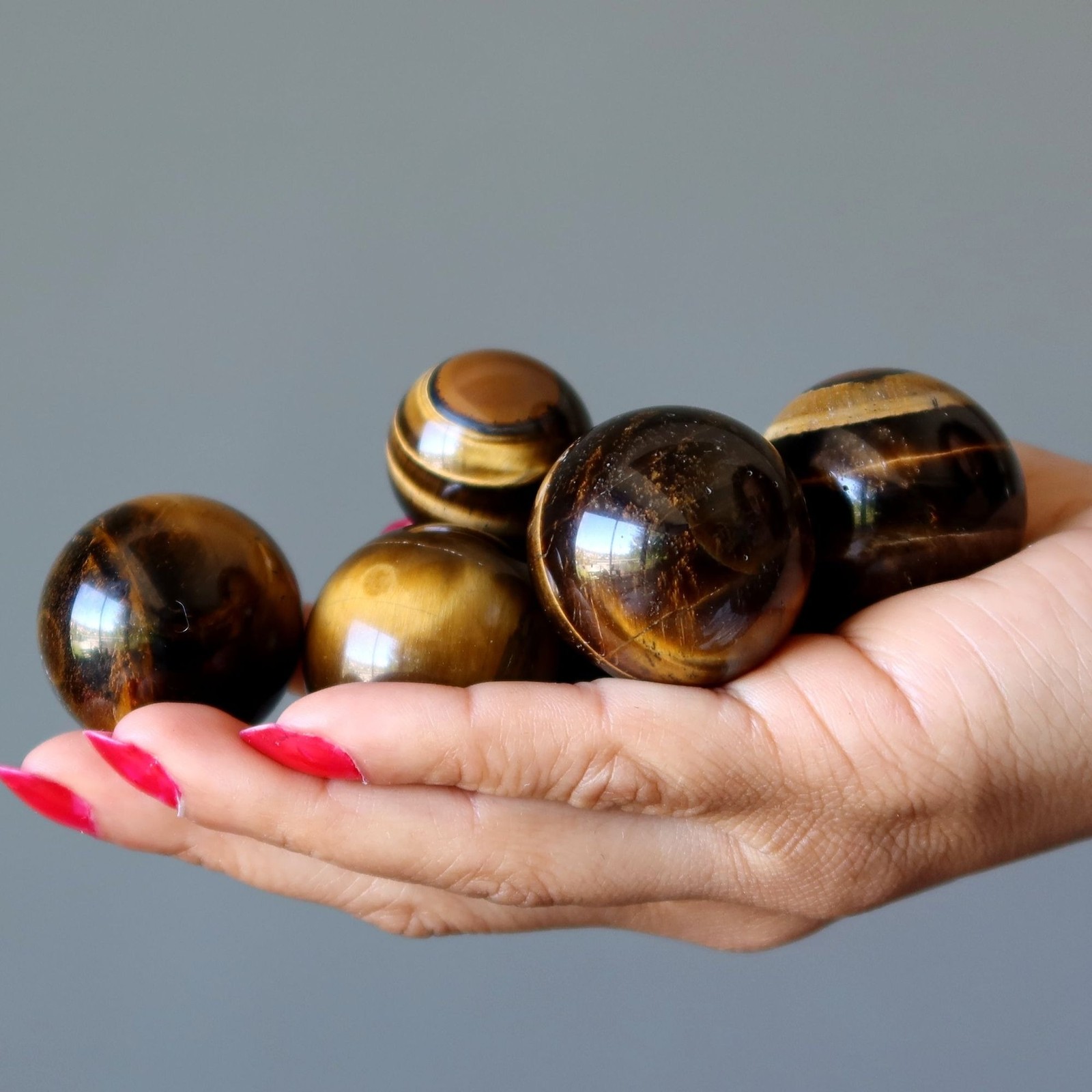 Lot of 6 Tigers Eye Sphere Bundle Golden Brown Crystal Balls Natural Stone Bulk