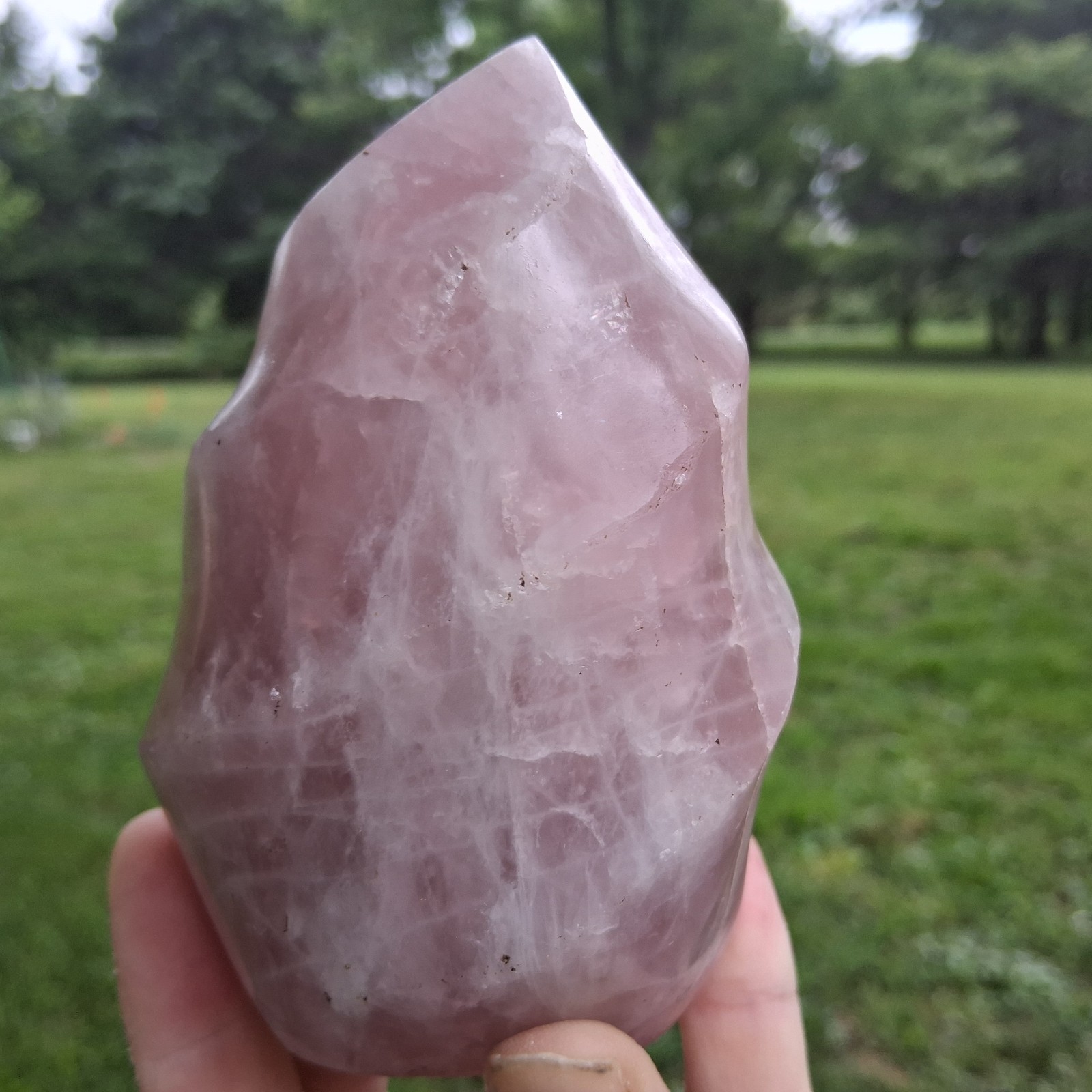 Carved Rose Quartz Flame Twist Point 4in Pink Crystal Healing Medium Display