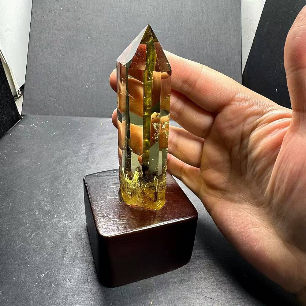 240g Natural Citrine Quartz Obelisk Energy Crystal Tower Point Reiki+Stand